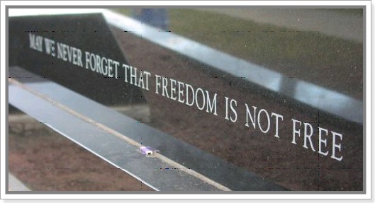 Text saying "never forget that freedom is not free:"